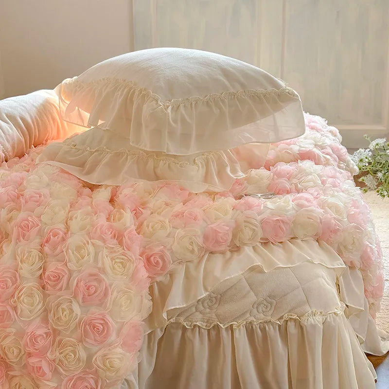 Neutral beige velvet bedding set with ivory floral duvet cover for serene bedroom spaces