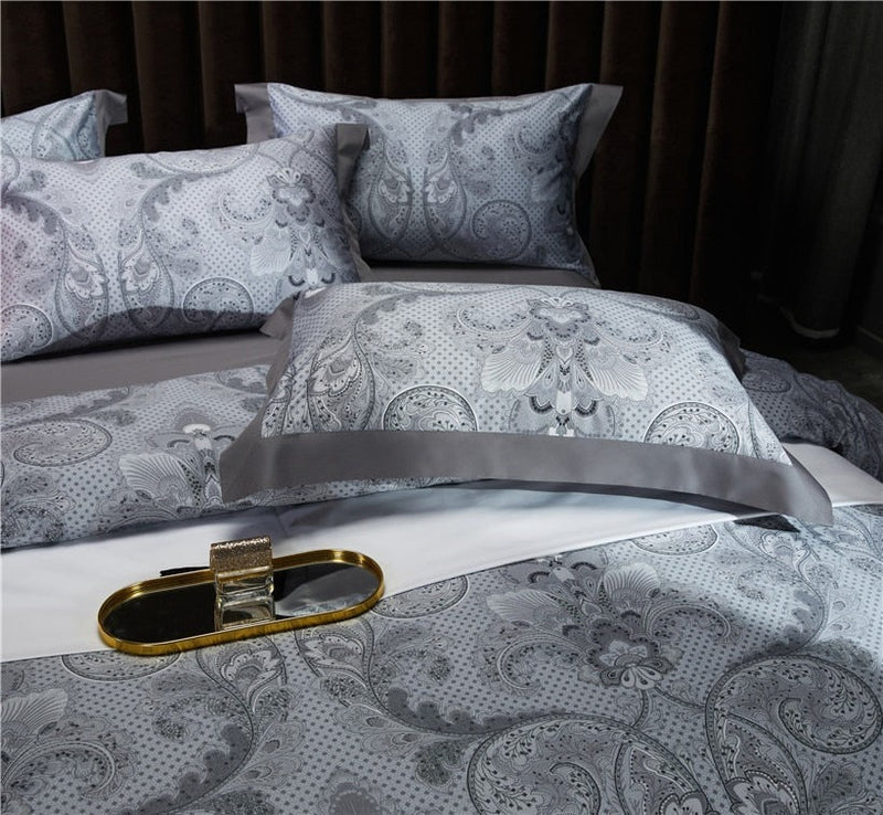 Mongble Grey Soft Duvet Cover Set – 100% Egyptian Cotton, Ultra-Soft & Breathable (4-Piece Set) + FREE Gift! - LINKORI