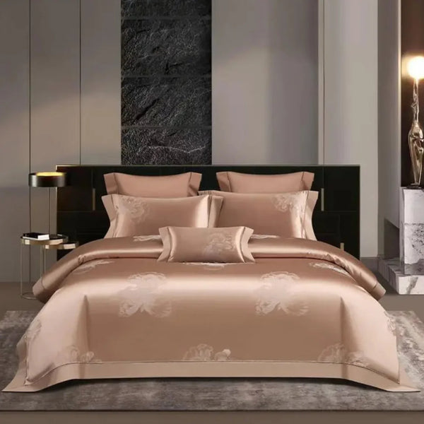 Rose Gold Floral Satin Duvet Cover Set - Luxury 1000TC Egyptian Cotton Bedding 4/7-Piece Set | LINKORI Florad Rose Gold