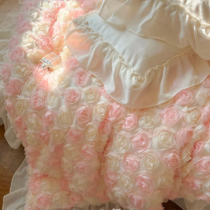 Luxury ivory lace and velvet duvet cover set with floral embroidery for bridal suite bedroom