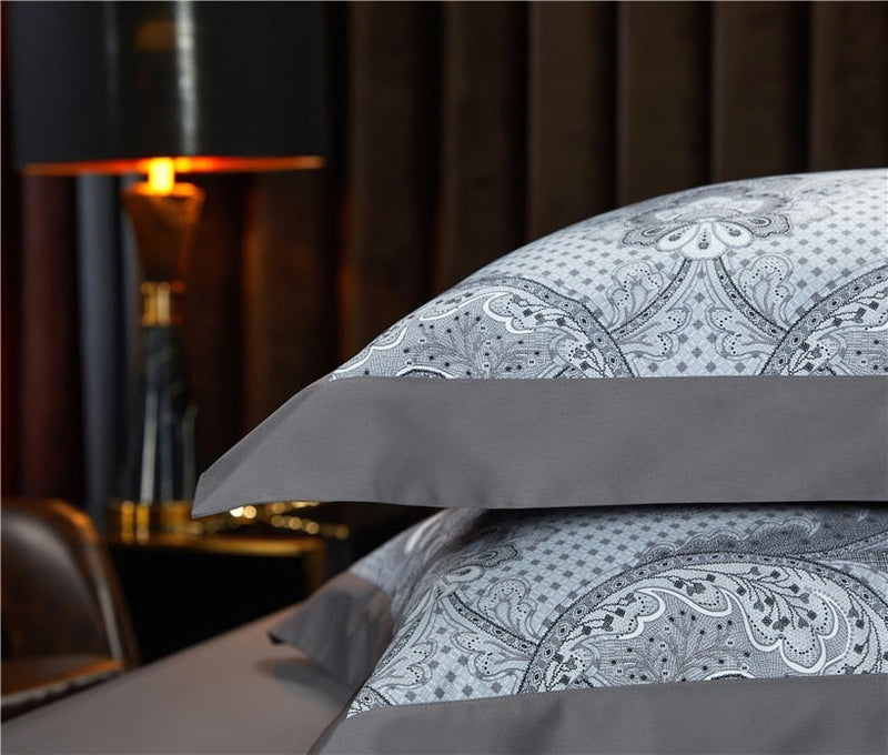 Mongble Grey Soft Duvet Cover Set – 100% Egyptian Cotton, Ultra-Soft & Breathable (4-Piece Set) + FREE Gift! - LINKORI
