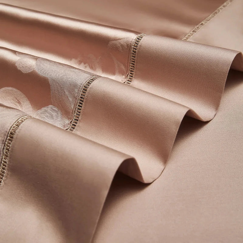 Rose Gold Floral Satin Duvet Cover Set - Luxury 1000TC Egyptian Cotton Bedding 4/7-Piece Set | LINKORI Florad Rose Gold