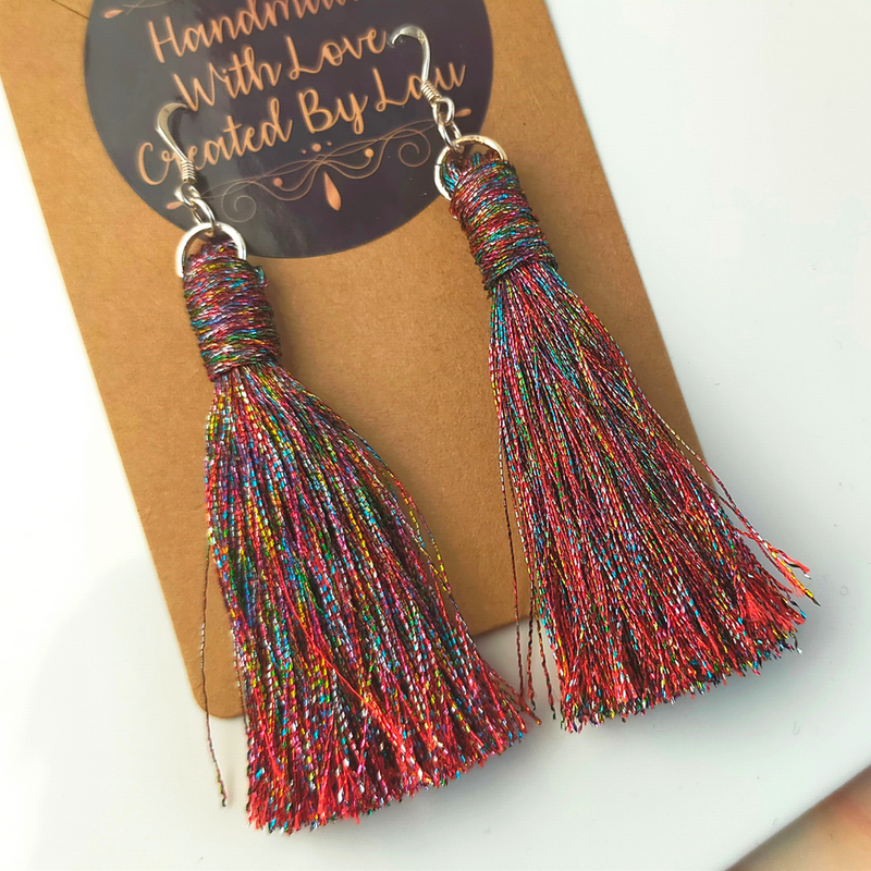 "Saffron" Sterling Silver Gemstone Colour Metallic Tassel Earrings