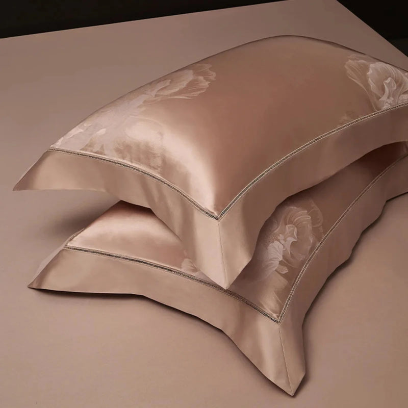 Rose Gold Floral Satin Duvet Cover Set - Luxury 1000TC Egyptian Cotton Bedding 4/7-Piece Set | LINKORI Florad Rose Gold
