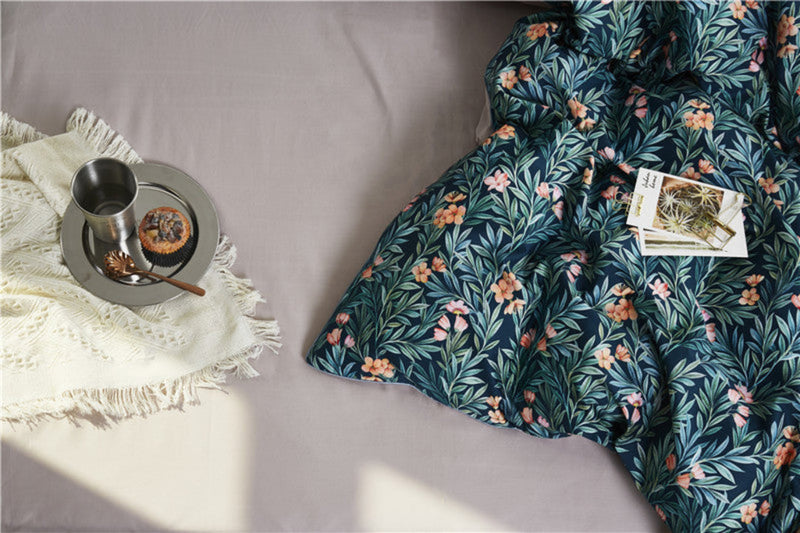 Botanical Green Bedding – 100% Egyptian Cotton Duvet Cover 4-Piece Set | LINKORI On the Grass