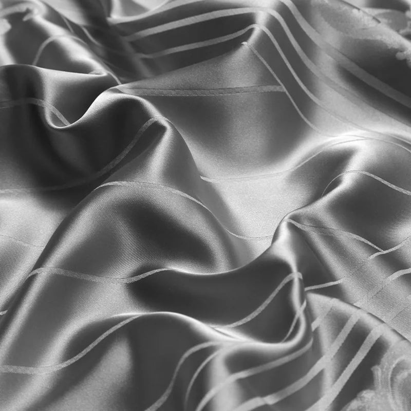 Silver Art Deco Geometric Duvet Cover Set - Luxury 1000TC Egyptian Cotton Satin Bedding 4/7-Piece Set | LINKORI Metalad Silver