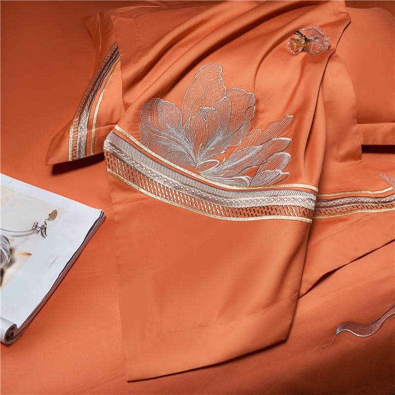 Liliflo Luxury Embroidered Orange Duvet Cover Set – 100% Egyptian Cotton, Ultra-Soft & Elegant (4-Piece Set) + FREE Gift!