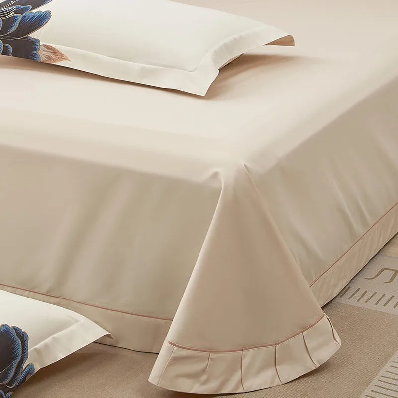 Luxury modern bedroom retreat with black & ivory bedding and artistic blue & gold floral embroidery – LINKORI Luxeflower