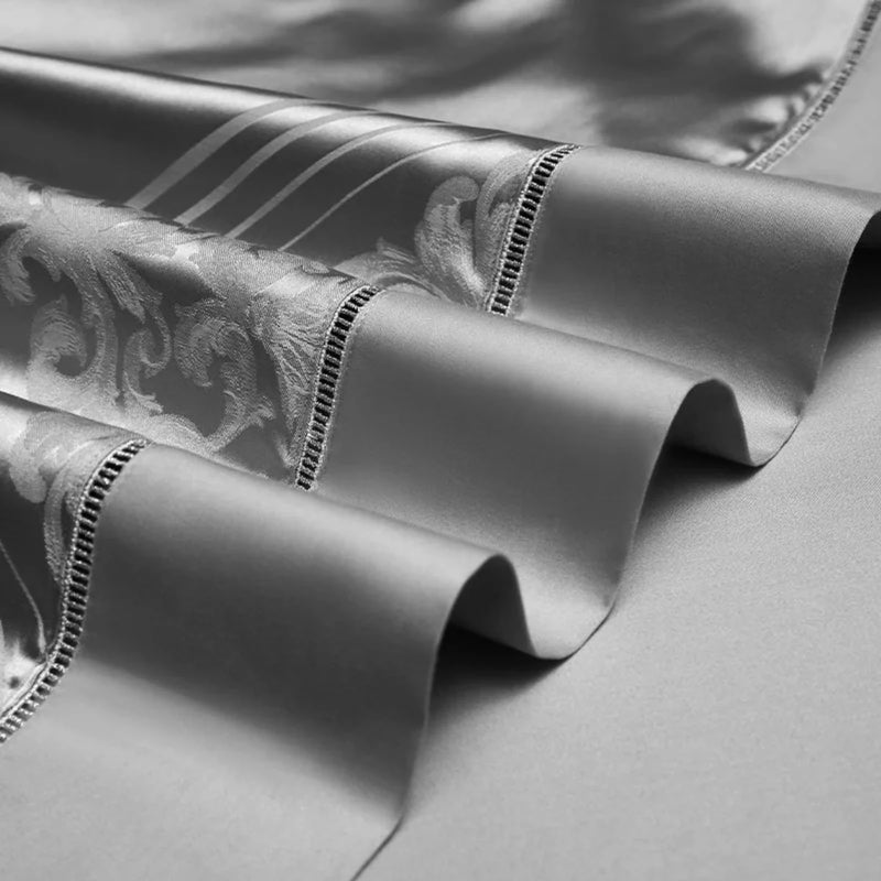 Silver Art Deco Geometric Duvet Cover Set - Luxury 1000TC Egyptian Cotton Satin Bedding 4/7-Piece Set | LINKORI Metalad Silver