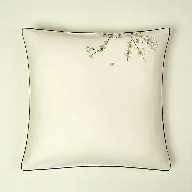 Grey & Ivory Floral Leaf Embroidered Bedding – Luxury Egyptian Cotton Duvet Cover Set 4/7-Piece | LINKORI Opuflo