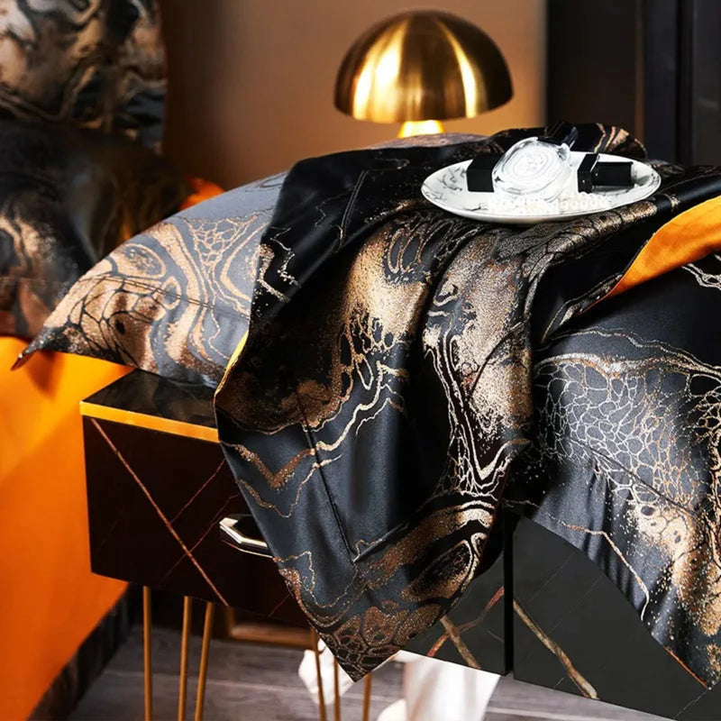 Black Jacquard Duvet Cover Set - Luxury Egyptian Cotton Bedding 4/6-Piece Set | LINKORI The Royal Black