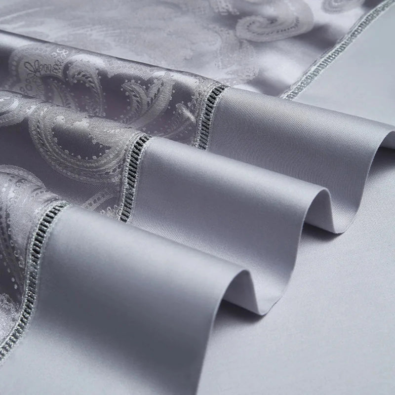 Lavender Grey Damask Duvet Cover Set - Luxury 1000TC Egyptian Cotton Satin Bedding 4/7-Piece Set | LINKORI Florad Grey