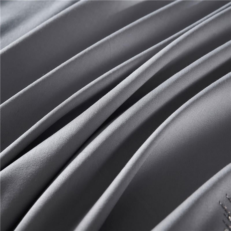 Liliflo Luxury Embroidered Grey Duvet Cover Set – 100% Egyptian Cotton, Ultra-Soft & Elegant (4-Piece Set) + FREE Gift!