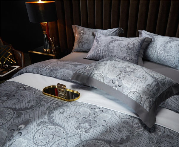 Mongble Grey Soft Duvet Cover Set – 100% Egyptian Cotton, Ultra-Soft & Breathable (4-Piece Set) + FREE Gift! - LINKORI
