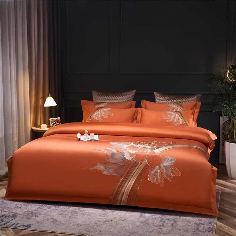Liliflo Luxury Embroidered Orange Duvet Cover Set – 100% Egyptian Cotton, Ultra-Soft & Elegant (4-Piece Set) + FREE Gift!