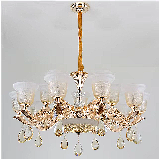 Luxury Vintage Crystal Chandelier – 15-Light Glass Pendant with Etched Shades for Dining Room & Lounge | LINKORI TULLIPH