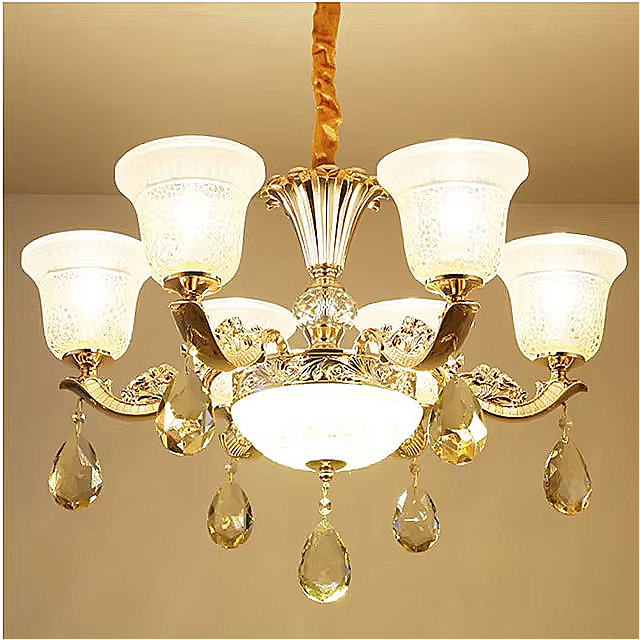 Luxury Vintage Crystal Chandelier – 15-Light Glass Pendant with Etched Shades for Dining Room & Lounge | LINKORI TULLIPH