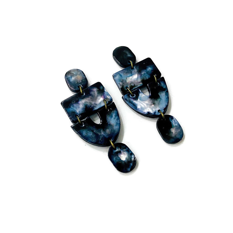 Black & White Marble Clip On Earrings- "Lee" - Sassy Sacha Jewelry