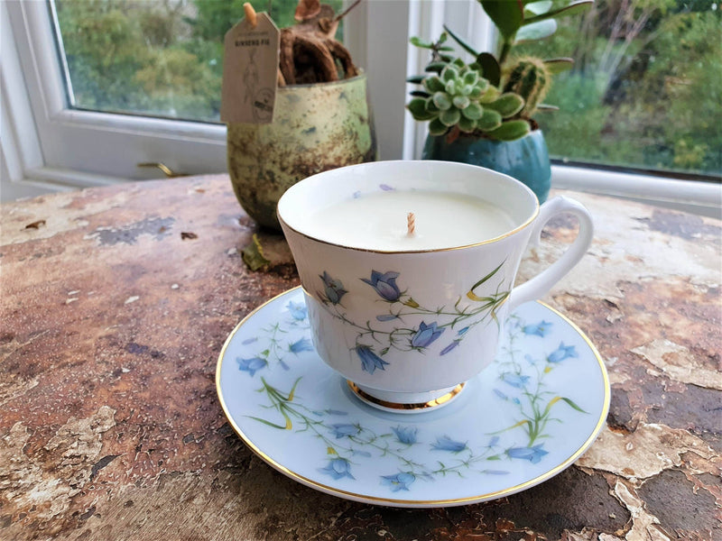 Bluebell teacup candle with Lavender or Garden Herbs fragrance