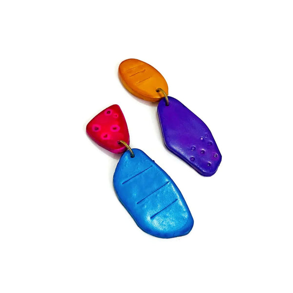 Bold Multicolor Asymmetric Mismatch Earrings - Sassy Sacha Jewelry