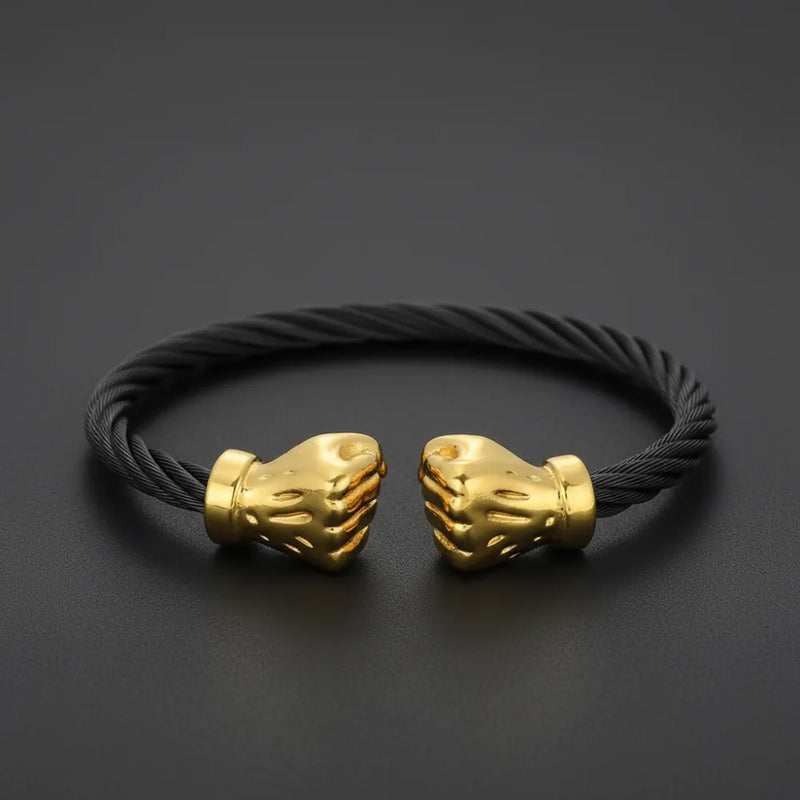 Fist Bangle Bracelet in Black and Gold Color