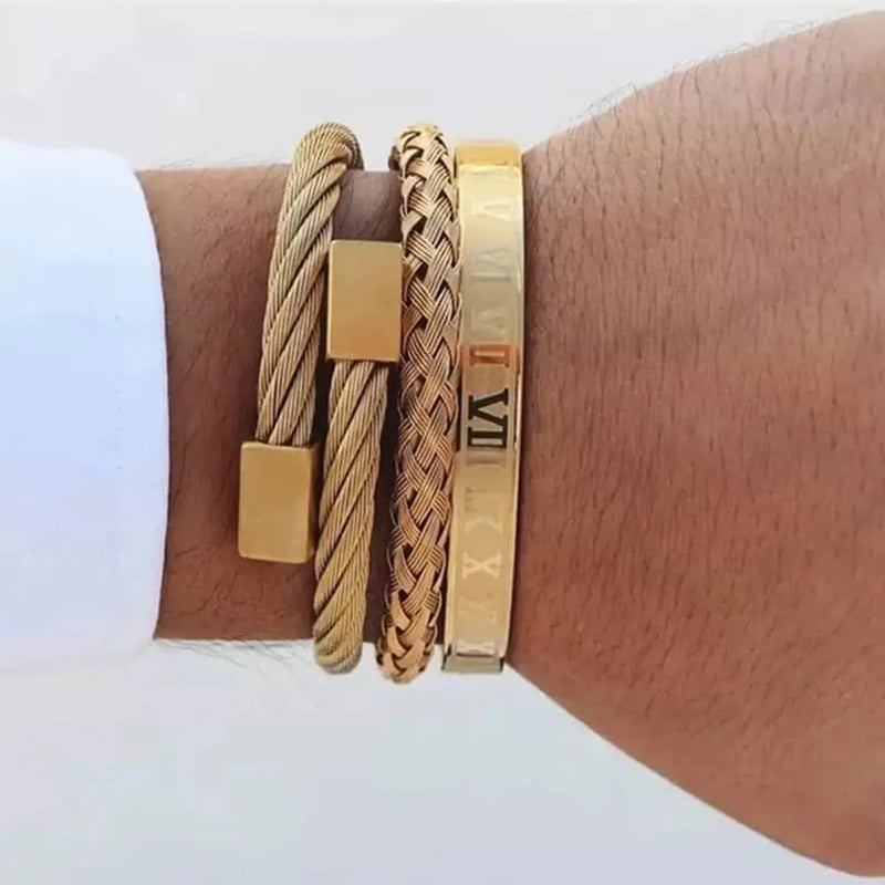 Cable Deluxe Bracelets - Gold - Bangle - Silver - Roman - Bracelet