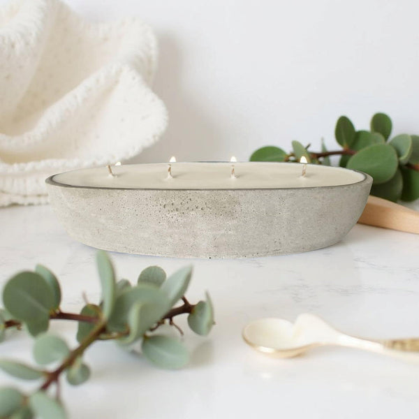 Multi Wick Concrete Oval Loaf Bowl Candle