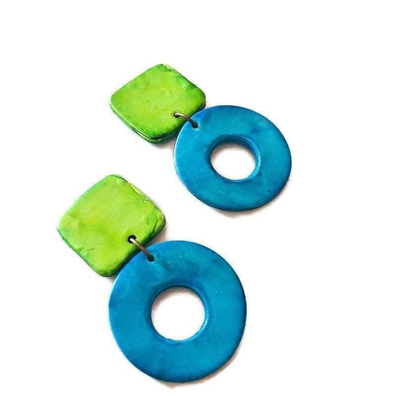 Colorful Drop Dangles Post or Clip On- "Holly" - Sassy Sacha Jewelry