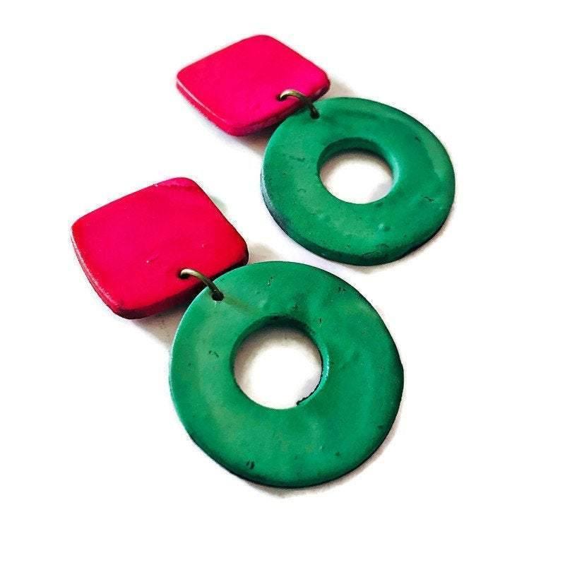 Colorful Drop Dangles Post or Clip On- "Holly" - Sassy Sacha Jewelry