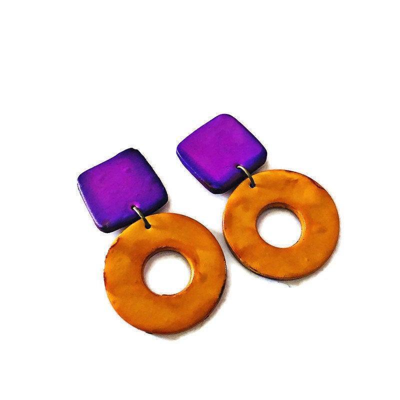 Colorful Drop Dangles Post or Clip On- "Holly" - Sassy Sacha Jewelry