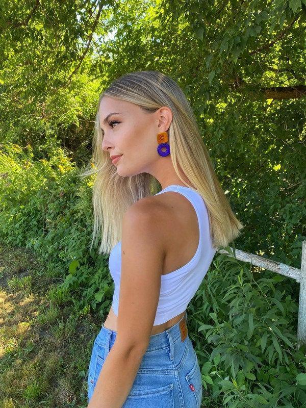 Colorful Drop Dangles Post or Clip On- "Holly" - Sassy Sacha Jewelry