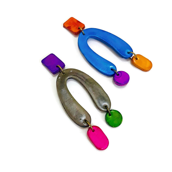 Colorful Oversized Mismatched Arch Earrings - Sassy Sacha Jewelry