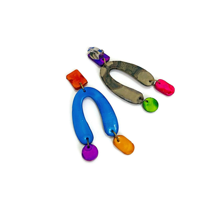 Colorful Oversized Mismatched Arch Earrings - Sassy Sacha Jewelry