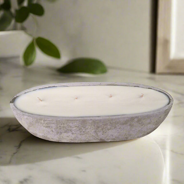 Multi Wick Concrete Oval Loaf Bowl Candle