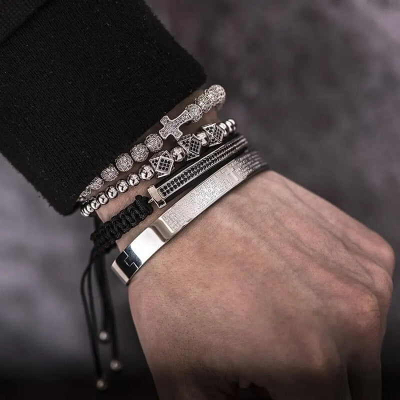 Cross Deluxe Bracelets - Silver - Bangle - Black - Bracelet - Beaded