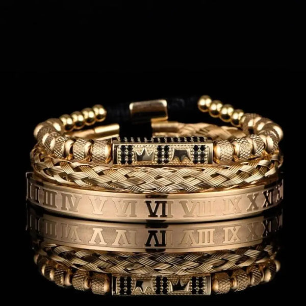 Double Crown Deluxe Bracelets - Double - Gold - Crown - Bracelet - Black