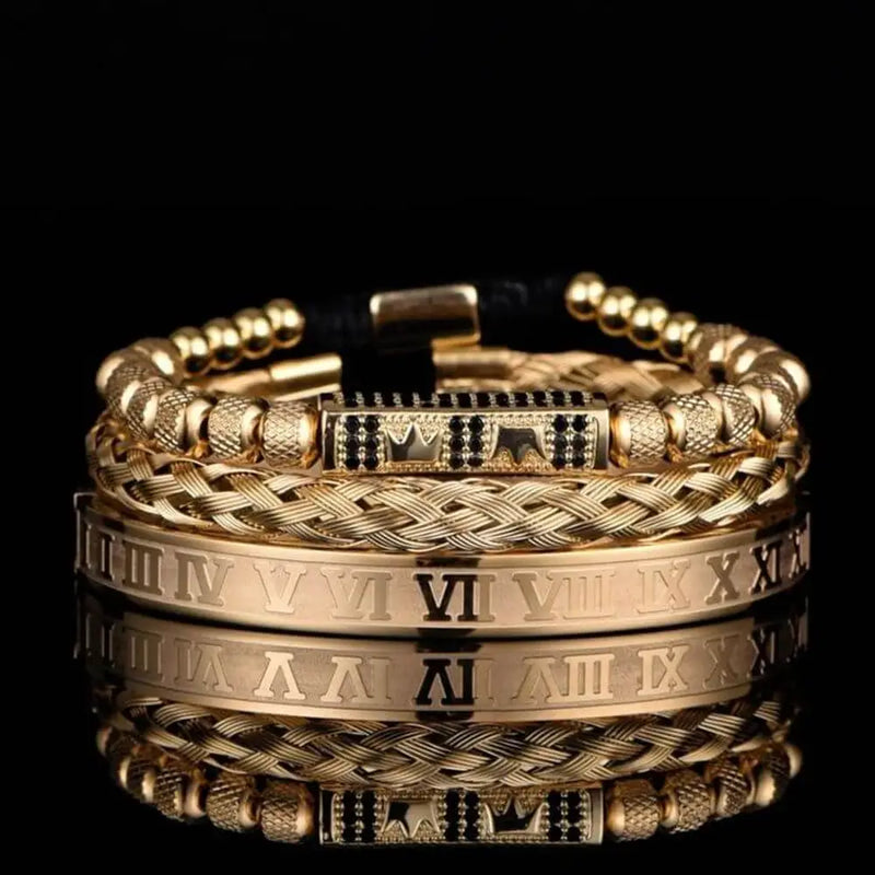 Double Crown Deluxe Bracelets - Double - Gold - Crown - Bracelet - Black