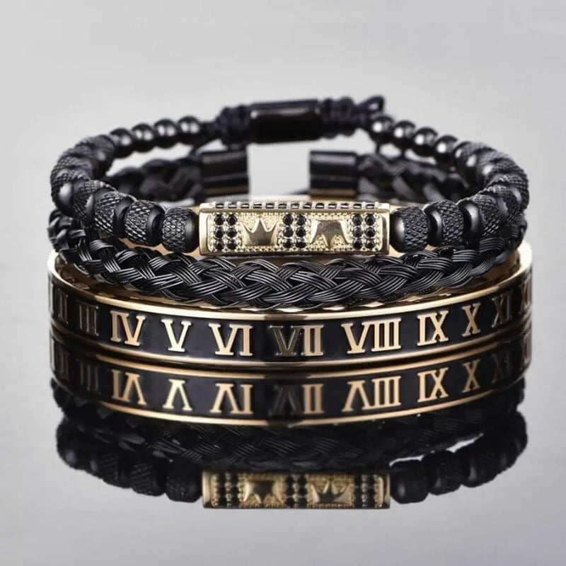 Double Crown Deluxe Bracelets - Roman - Gold - Bracelet - Black - Double