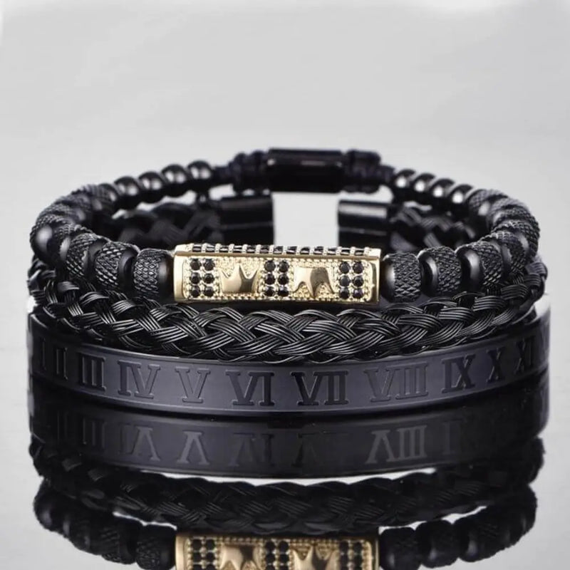 Double Crown Deluxe Bracelets - Beaded - Bracelet - Black - Double - Crown