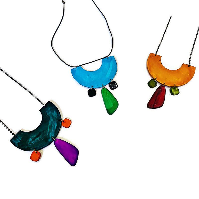 Funky Statement Necklace in Teal, Orange, Purple- "Ricki" - Sassy Sacha Jewelry
