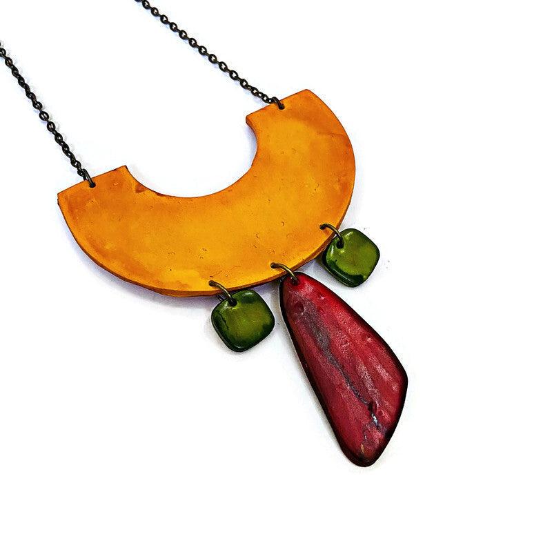 Funky Statement Necklace in Teal, Orange, Purple- "Ricki" - Sassy Sacha Jewelry