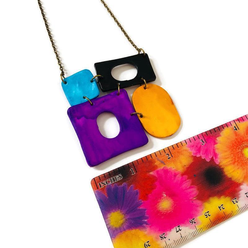 Geometric Pendant Necklace- Colorful Painted Jewelry - Sassy Sacha Jewelry