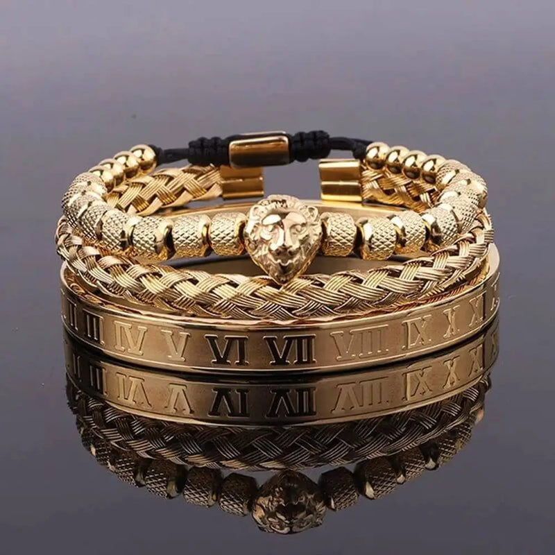 King Lion Bracelets - Roman - Beaded - Silver - Gold - Black