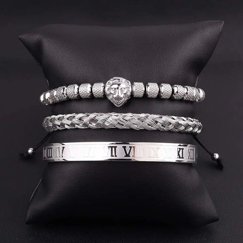King Lion Bracelets - Silver - Bangle - Roman - Gold - Beaded