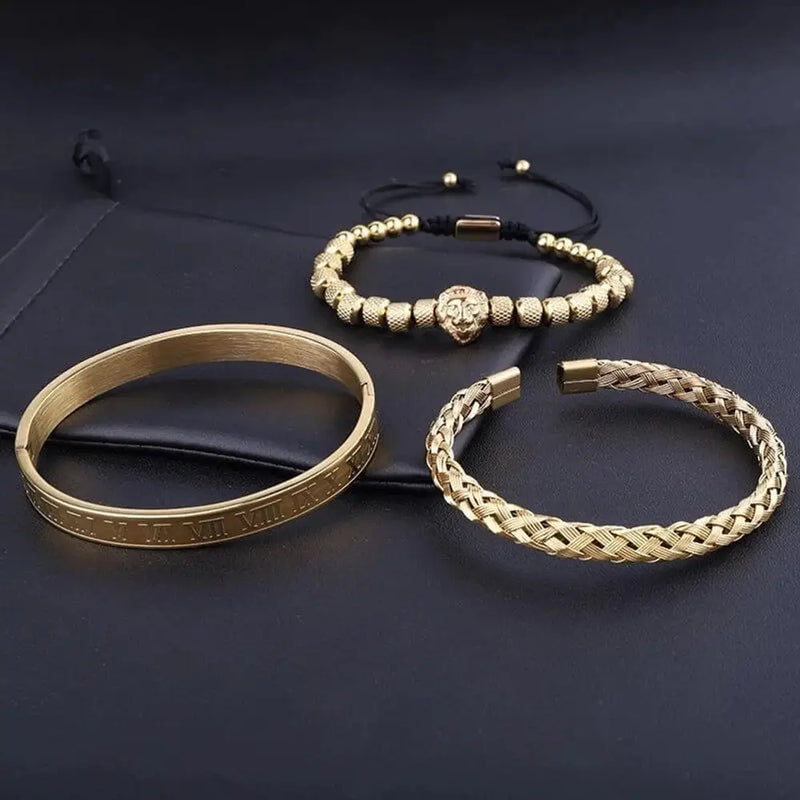 King Lion Bracelets - Beaded - Gold - Roman - Black - Silver