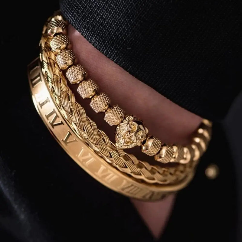 King Lion Bracelets - Gold - Silver - Bangle - Black - Roman