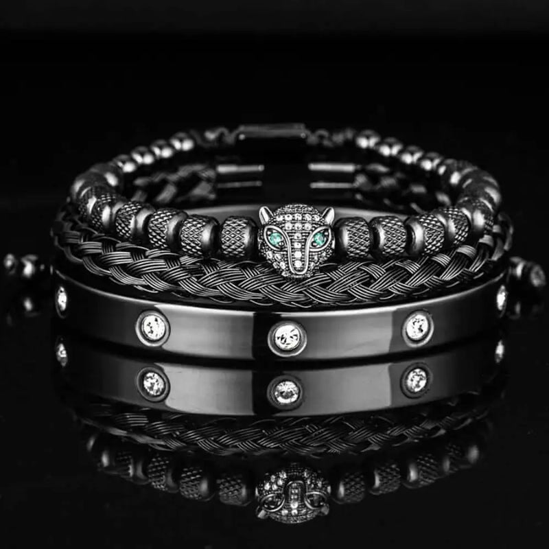 Leopard Crystal Bracelets - Crystal - Black - Bangle - Leopard - Beaded