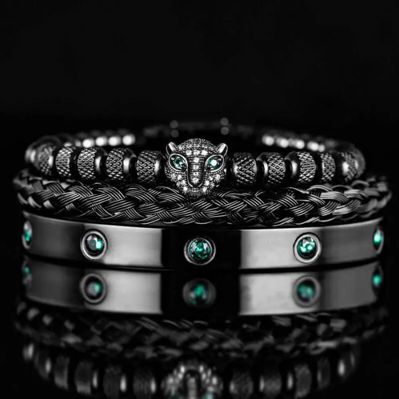 Leopard Green Crystal Bracelets - Bangle - Crystal - Blue - Silver - Beaded
