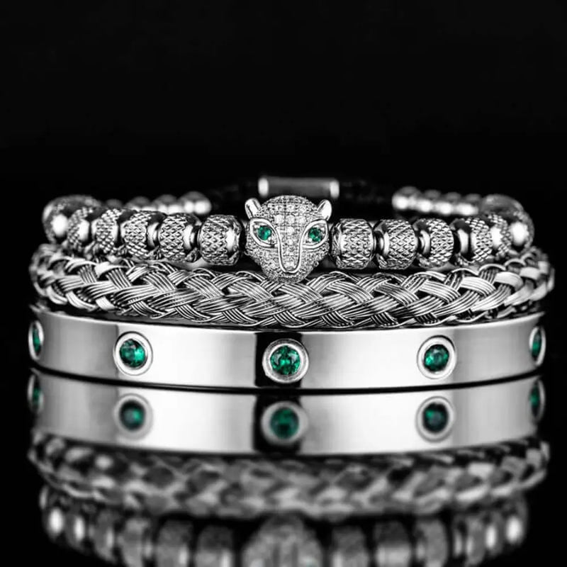 Leopard Green Crystal Bracelets - Leopard - Silver - Bangle - Blue - Bracelet