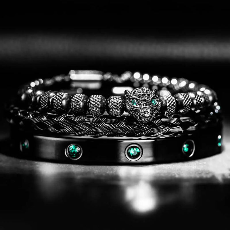 Leopard Green Crystal Bracelets - Beaded - Bracelet - Silver - Blue - Black